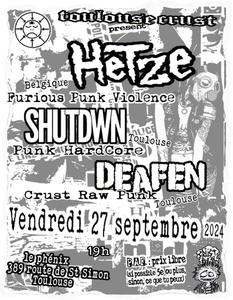 concert hardcore-punk : HETZE (belgique) + SHUTDWN (tlse) + DEAFEN (tlse)